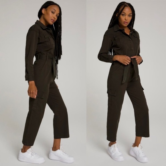 Good American Pants - Good American FemFlight Hunter Green Long Sleeve Jumpsuit